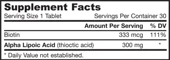 Jarrow Formulas Alpha Lipoic Sustain 300 mg с Биотин - 30 Таблетки