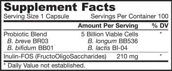 Jarrow Formulas Bifidus Balance + FOS За здравословна чревна микрофлора х 100 капсули