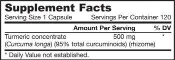 Jarrow Formulas Curcumin 95 500 mg 95% Curcuminoids Turmeric Extract
