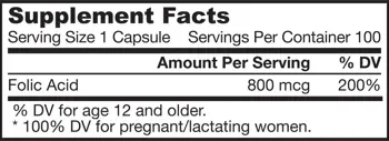 Jarrow Formulas Folic Acid 800 mcg Фолиева киселина
