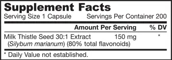 Jarrow Formulas Milk Thistle 150 mg Стандартизиран екстракт от бял трън - 100 капсули