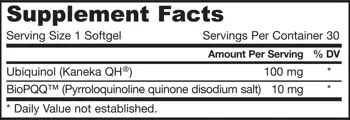 Jarrow Formulas QH + PQQ Убиквинол + Пиролохинолин Хинон - 30 Гел капсули