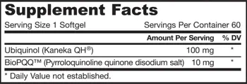 Jarrow Formulas QH + PQQ Убиквинол + Пиролохинолин хинон - 60 Гел капсули