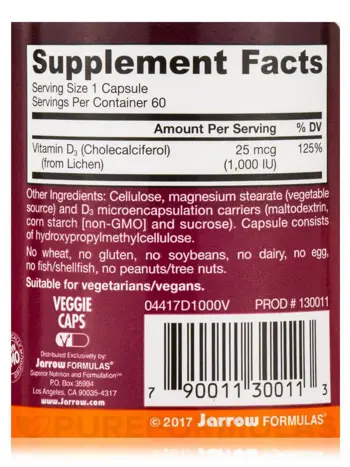 Jarrow Formulas Vegan Vitamin D3 5000 IU - 60 капсули