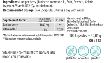 Bioherba Juniper Berry 300 mg Синя Хвойна с Витамин B12