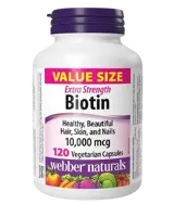 Коса, Кожа и Нокти Биотин Webber Naturals Biotin Extra Strength 10000 мкг - 120 веге капсули, 120 дози