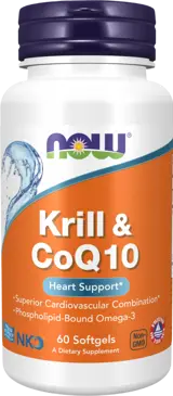 NOW Foods Krill & CoQ10 Superior Cardiovascular Combination Крилово Масло + Коензим Q10 - 60 гел капсули, 30 дози