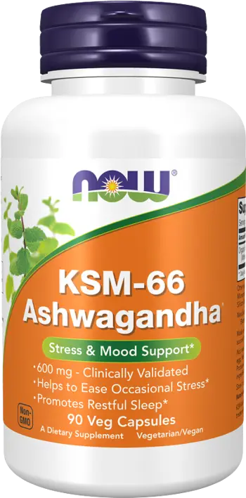 NOW Foods KSM-66 Ashwagandha® 600 мг Ашваганда KSM-66 - 90 веге капсули, 90 дози