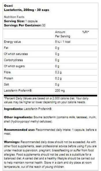 Osavi Lactoferrin 200 mg Proferrin® За силен имунитет и усвояване на желязо