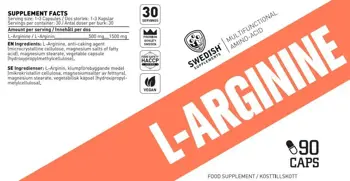 SWEDISH Supplements L-Arginine 500 мг L-Аргинин - 90 капсули, 90 дози