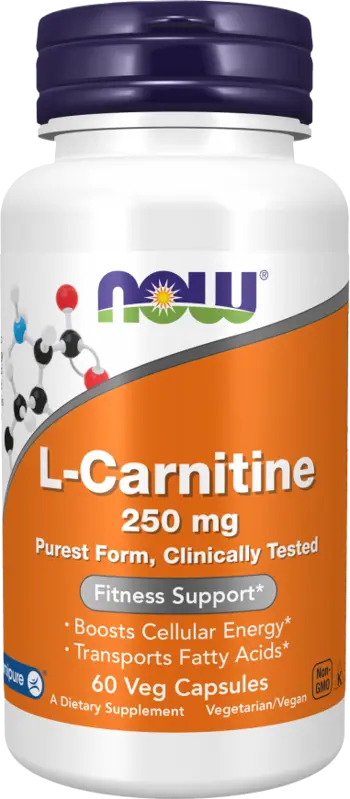 NOW Foods L-Carnitine 250 мг Carnipure™ L-Карнитин Тартрат - 60 веге капсули, 30 дози