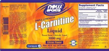 NOW Foods L-Carnitine Liquid 3000 мг Течен L-Карнитин - 465 мл, 32 дози