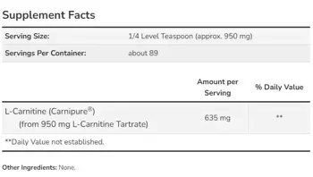 NOW Foods L-Carnitine Powder as CarniPure L-Карнитин Тартрат на Прах - 85 грама, 89 дози