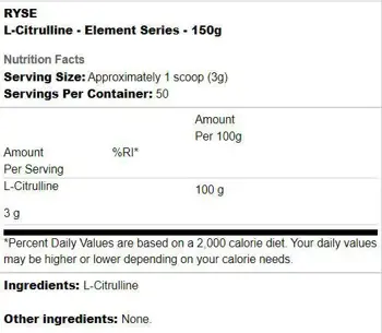 RYSE L-Citrulline Element Series Чист L-цитрулин 150 грама