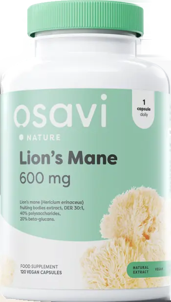Osavi Lion's Mane 600 mg Екстракт от Лъвска грива за мозъчна функция и настроение х 120 веге капсули