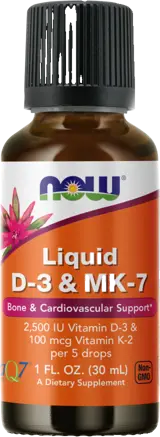 NOW Foods Liquid Vitamin D-3 + MK-7 K2 Drops За здрави кости и сърце