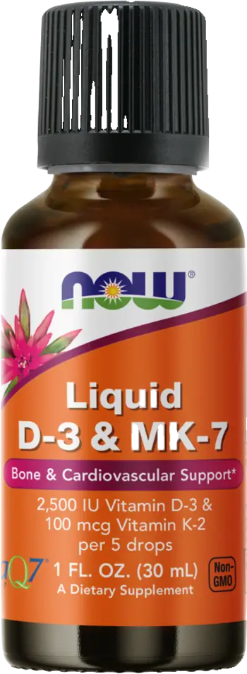 NOW Foods Liquid Vitamin D-3 + MK-7 K2 Drops За здрави кости и сърце
