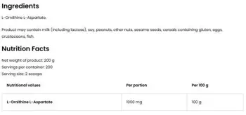 OstroVit L-Ornithine L-Aspartate Powder L-Орнитин L-Аспартат на Прах - 200 грама, 200 дози