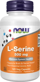 NOW Foods L-Serine 500 мг L-Серин - 120 веге капсули, 120 дози