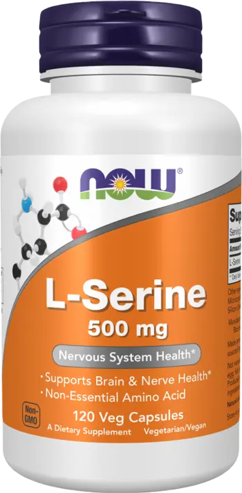 NOW Foods L-Serine 500 мг L-Серин - 120 веге капсули, 120 дози