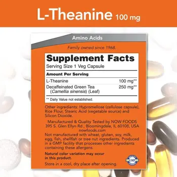NOW Foods L-Theanine 100 мг Теанин -  90 веге капсули, 90 дози