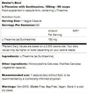 Doctor's Best L-Theanine 150 mg With Suntheanine За спокойствие и фокус