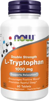 NOW Foods L-Tryptophan 1000 мг Double Strength L-Триптофан - 60 таблетки, 60 дози
