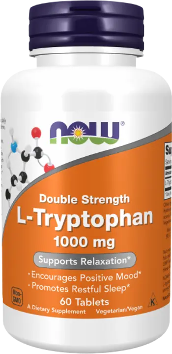 NOW Foods L-Tryptophan 1000 мг Double Strength L-Триптофан - 60 таблетки, 60 дози