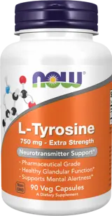 NOW Foods L-Tyrosine 750 мг Extra Strength L-Тирозин - 90 веге капсули, 90 дози