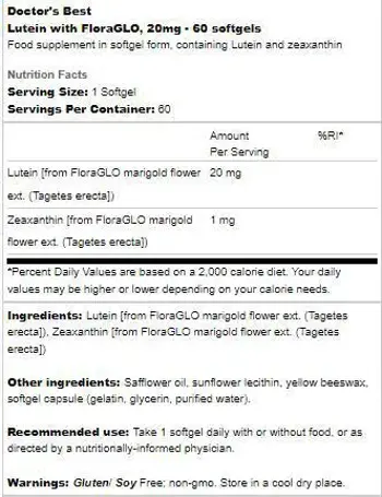 Doctor's Best Lutein 20 mg With FloraGLO За здраве на очите