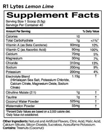 Rule1 Lytes+ Premium Electrolyte Replenishment Support with Citrulline & Taurine Електролити с Цитрулин и Таурин - 220 грама, 40 дози