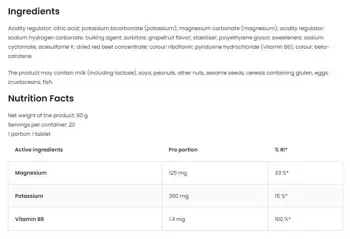 OstroVit Magnesium + Potassium + B6 Effervescent Магнезий + Калий + Витамин B6 - 20 разтворими таблетки, 20 дози
