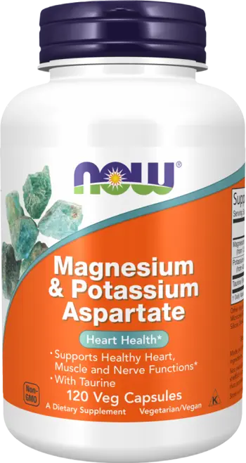 NOW Foods Magnesium & Potassium Aspartate Магнезиев и Калиев Аспартат + Таурин - 120 веге капсули, 60 дози