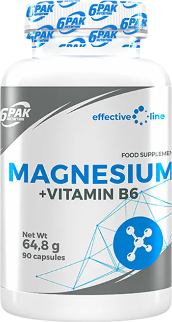 6PAK Nutrition Magnesium + Vitamin B6 Mагнезий + Витамин B6 - 90 капсули, 45 дози