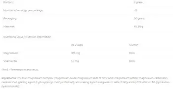6PAK Nutrition Magnesium + Vitamin B6 Mагнезий + Витамин B6 - 90 капсули, 45 дози
