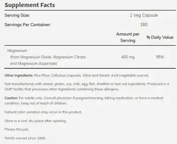NOW Foods Magnesium Caps 400 мг Maгнeзиев Комплекс - 180 веге капсули, 180 дози