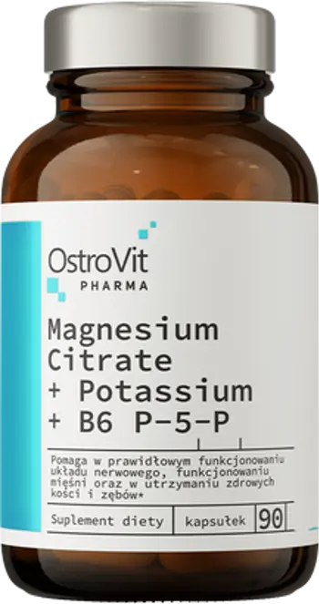 OstroVit Magnesium Citrate + Potassium + B6 P-5-P Магнезиев Цитрат + Калий + Витамин B6 P-5-P - 90 капсули, 30 дози