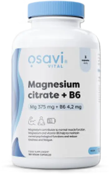 Osavi Magnesium Citrate 375 mg + B6 | P-5-P Магнезий с Витамин B6 за Мускули и Нервна Система х 180 капсули
