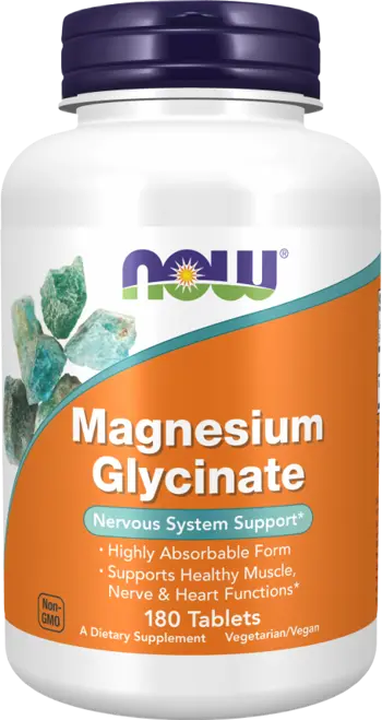 NOW Foods Magnesium Glycinate Highly Absorbable Magnesium Bisglycinate Магнезиев Бисглицинат - 180 таблетки, 90 дози