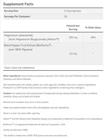 Magnesium Glycinate with BioPerine® | Highly Absorbable Magnesium Bisglycinate