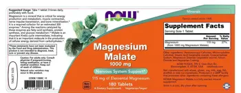 NOW Foods Magnesium Malate 1000 мг Магнезиев Малат - 180 таблетки, 180 дози