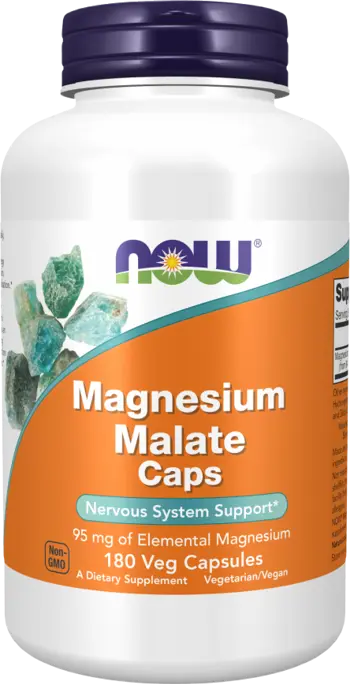 NOW Foods Magnesium Malate 840 мг Магнезиев Малат - 180 веге капсули, 180 дози