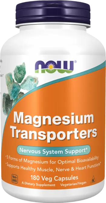 NOW Foods Magnesium Transporters 5 forms Magnesium Matrix Магнезиев Комплекс - 180 веге капсули, 180 дози