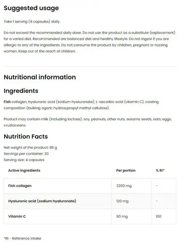 OstroVit Marine Collagen + Hyaluronic Acid and Vitamin C - 120 капсули, 30 дози