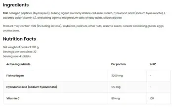 OstroVit Marine Collagen + Hyaluronic Acid and Vitamin C Рибен Колаген, Хиалуронова Киселина и Витамин С - 90 таблетки, 22 дози