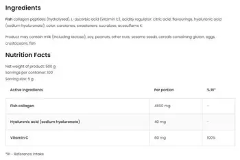 OstroVit Marine Collagen & Hyaluronic Acid Powder with Vitamin C Рибен Колаген + Витамин C + Хиалуронова Киселина - 500 грама, 100 дози