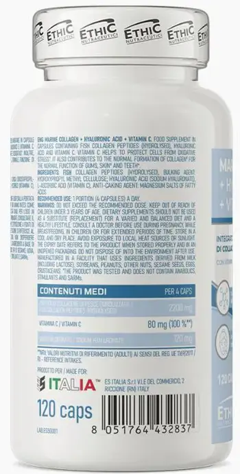 EthicSport Marine Collagen with Hyaluronic Acid & Vitamin C За здраве на кожата и ставите х 120 капсули