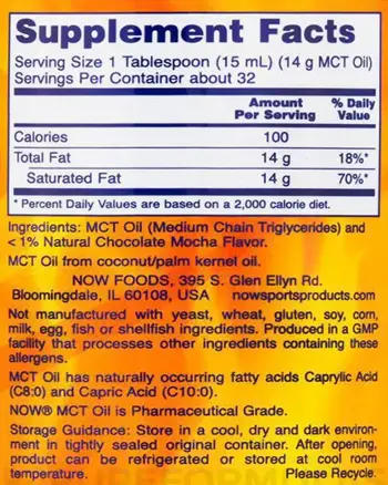 NOW Foods MCT Oil - Flavored Средноверижните Триглицериди (MCTs) - 473 мл, 32 дози