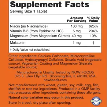 NOW Foods Melatonin 1 мг Мелатонин - 100 таблетки, 100 дози