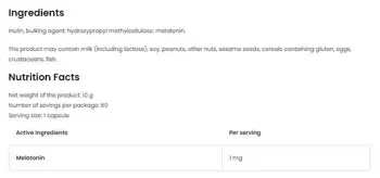 OstroVit Melatonin 1 мг Мелатонин - 60 капсули, 60 дози